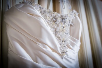 close up of wedding dress with bling